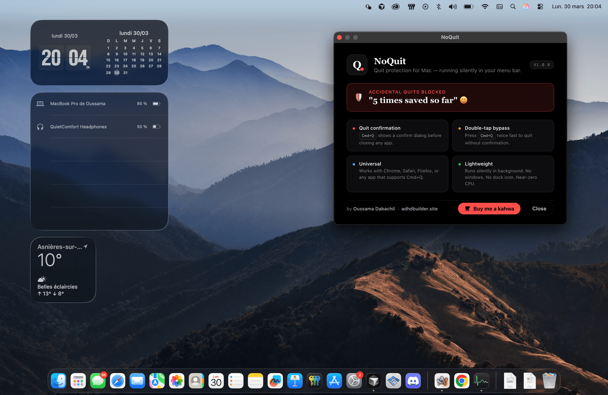 NoQuit app preview on a Mac screen